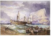 Clarkson Frederick Stanfield H.M.S 'Victory' towed into Gibraltar, painting